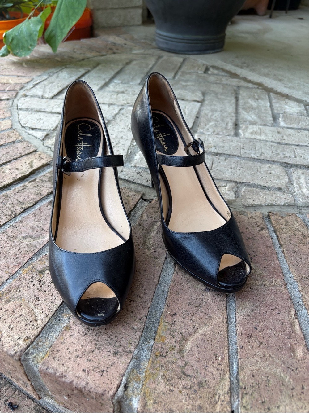 Cole Haan Black Peep-Toe Mary Jane Heels